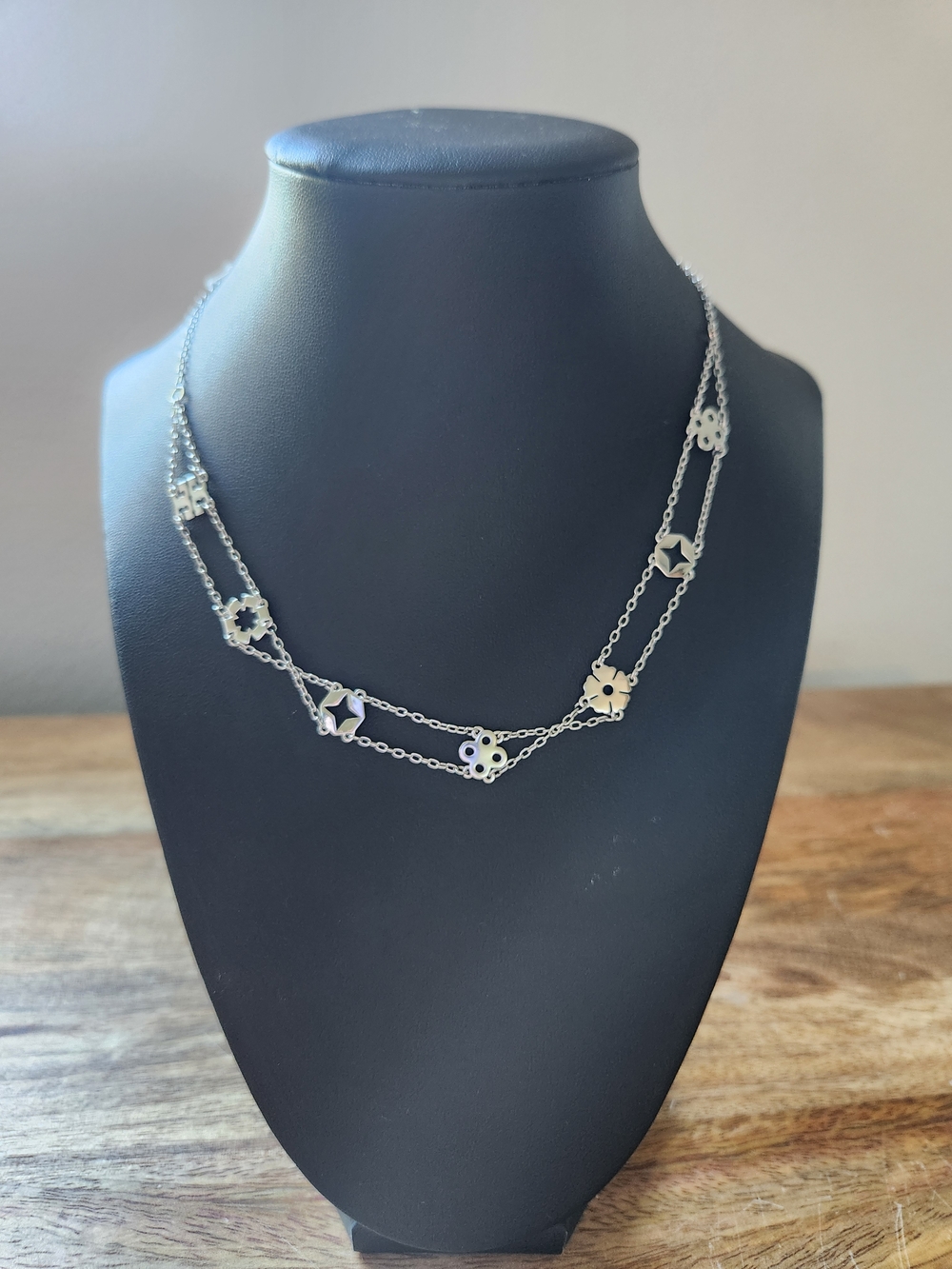 Tory Burch Silver Double-Layer Floral Link Necklace